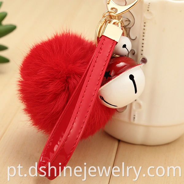 Rabbit Fur Ball Charm Keychain